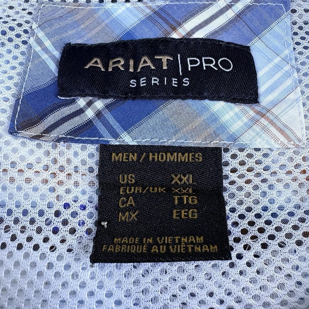Ariat Pro Series Shirt Mens XXL Blue Plaid Western Vented Logo Long Sleeve - Picture 10 of 16